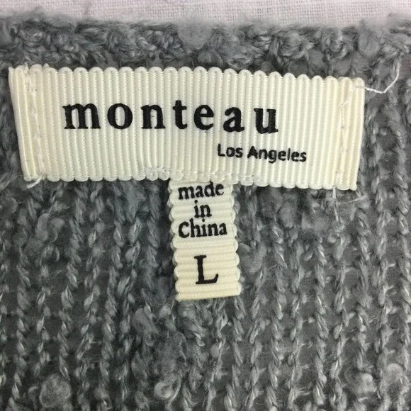Monteau Los Angeles Grey Swiss Dot Lace Hem Boat Neck Pullover Sweater L - Picture 7 of 16